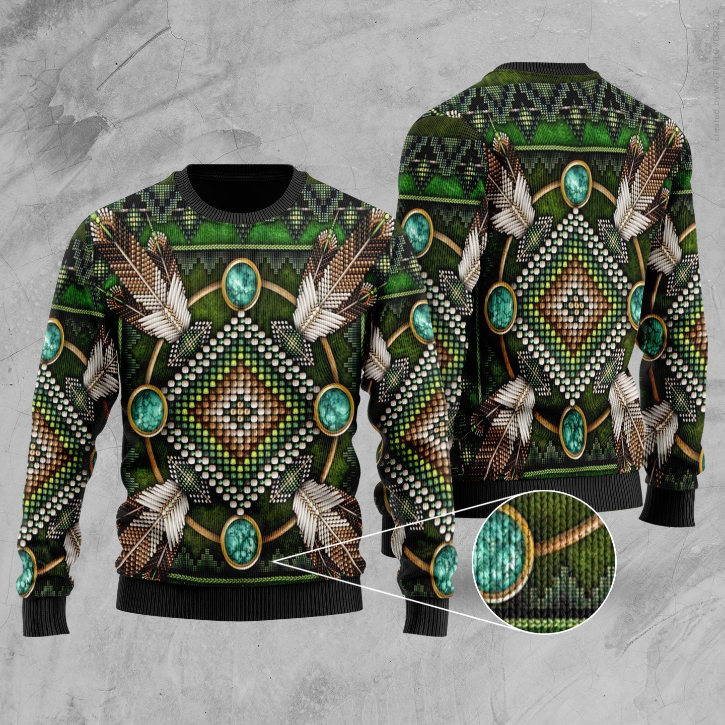Naumaddic Arts Green Native American Sweater LT10 - Wonder Print Shop