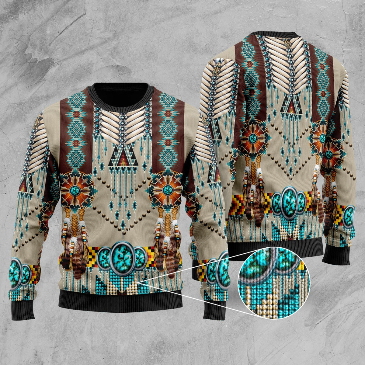 Turquoise Blue Pattern Breastplate Native American Sweater LT10 - Wonder Print Shop