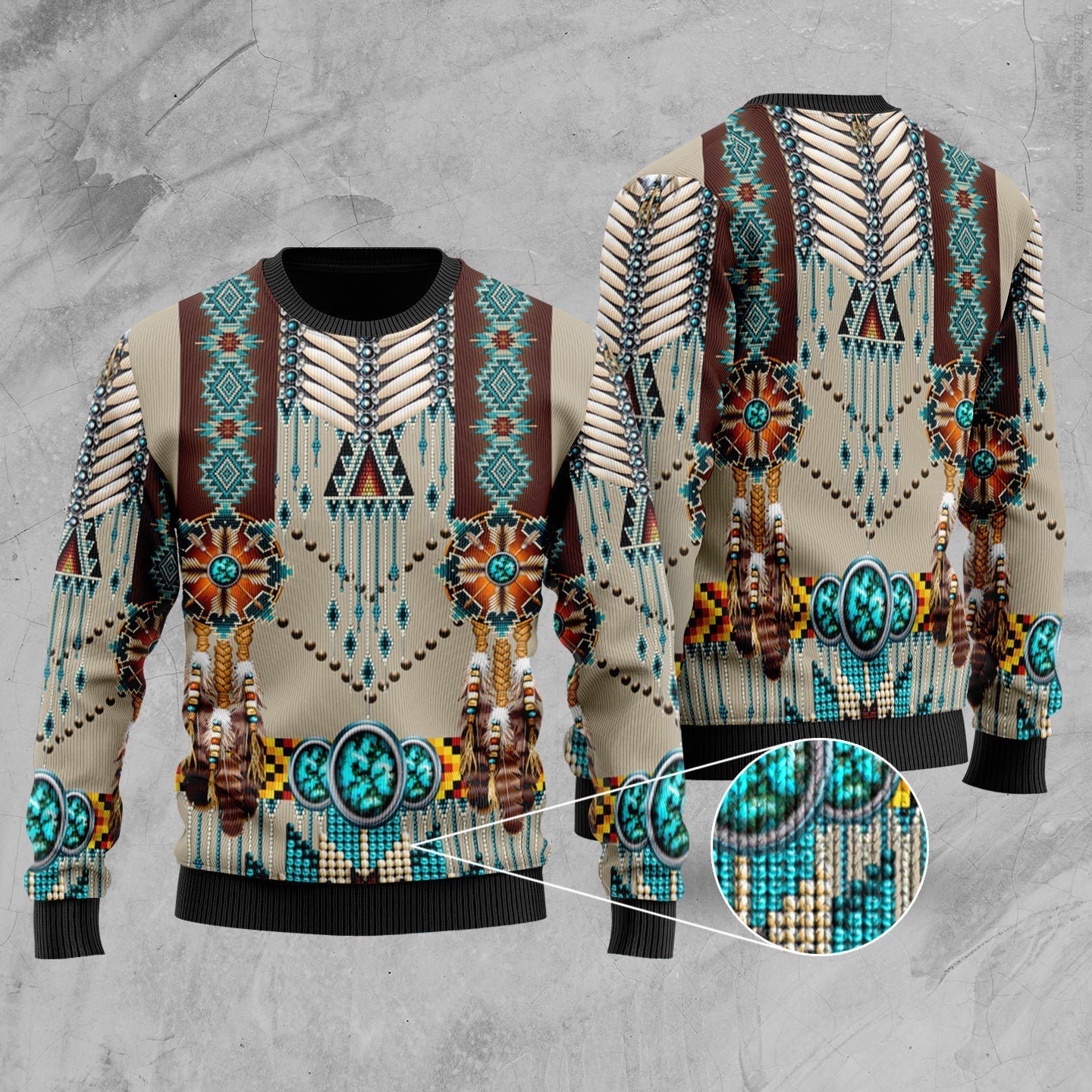 Turquoise Blue Pattern Breastplate Native American Sweater LT10 - Wonder Print Shop