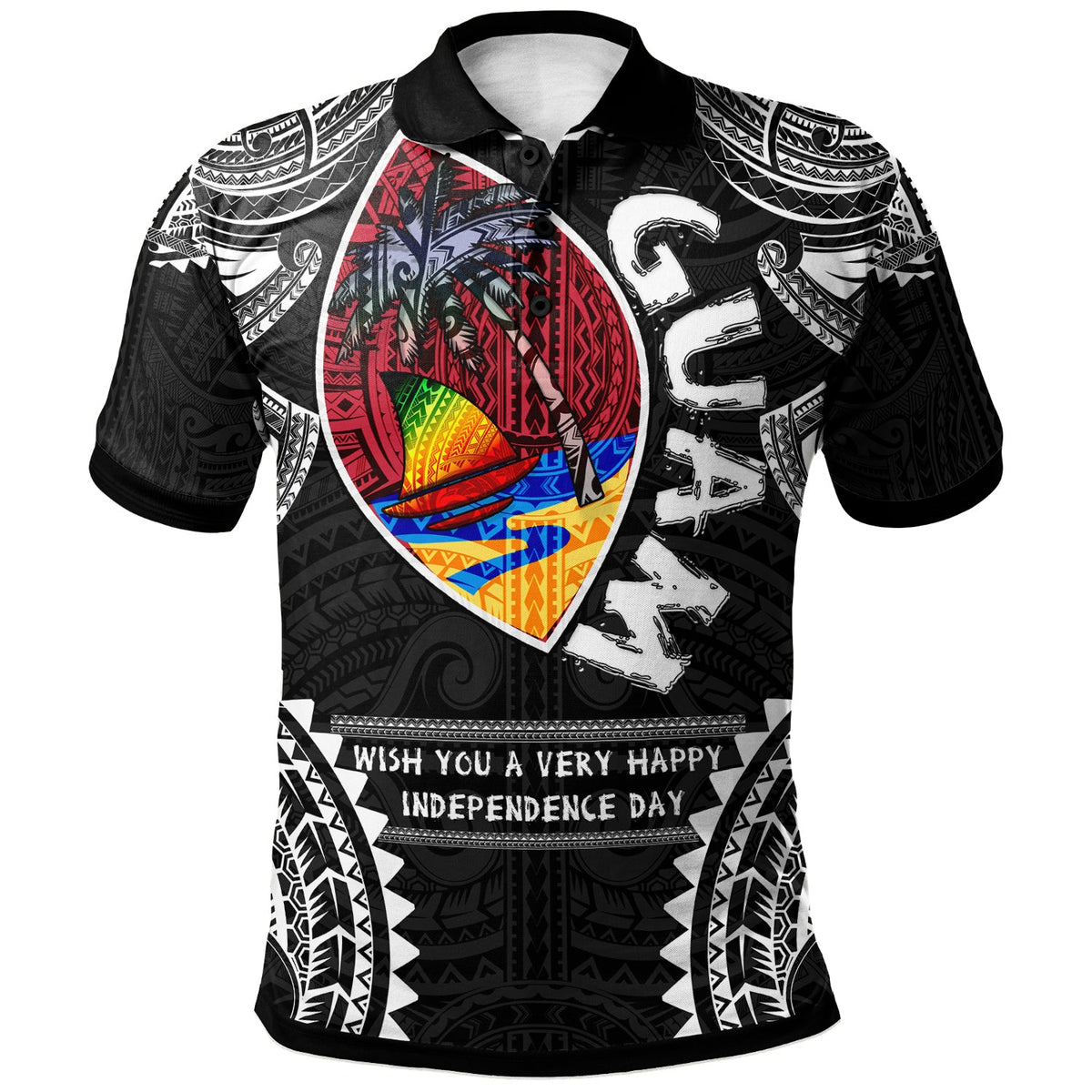 Guam Polo Shirt Custom Guam independence Day Wish You A Very Happy independence Day With Polynesian Patterns LT10 - Wonder Print Shop