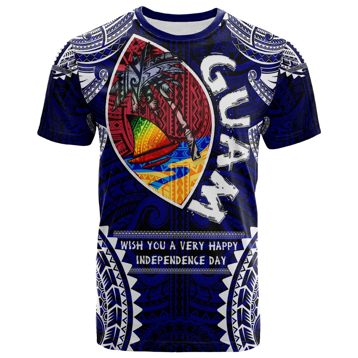 Guam T Shirt Custom Guam independence Day Wish You A Very Happy independence Day With Polynesian Patterns LT10 - Wonder Print Shop