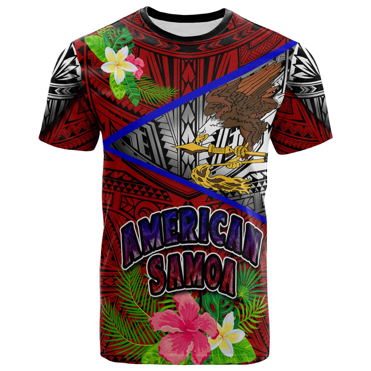 American Samoa T Shirt Custom American Samoa Eagle Flag Style With Polynesian Patterns T Shirt LT10 - Wonder Print Shop