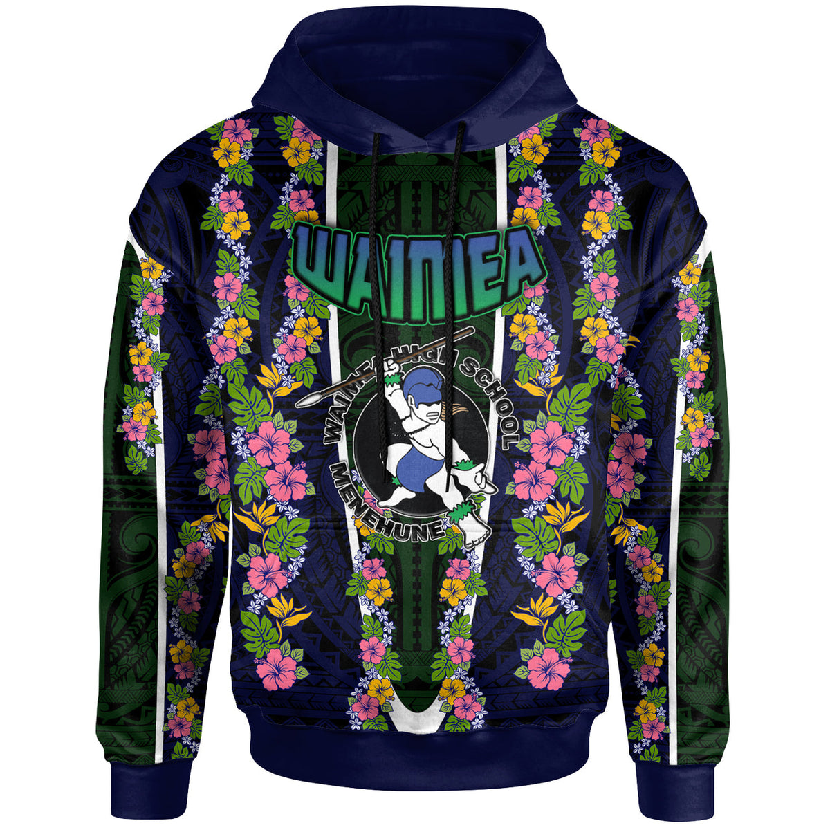 Hawaii Waimea High School Custom Hoodie Waimea High School Polynesian With Floral Pattern LT10 - Wonder Print Shop