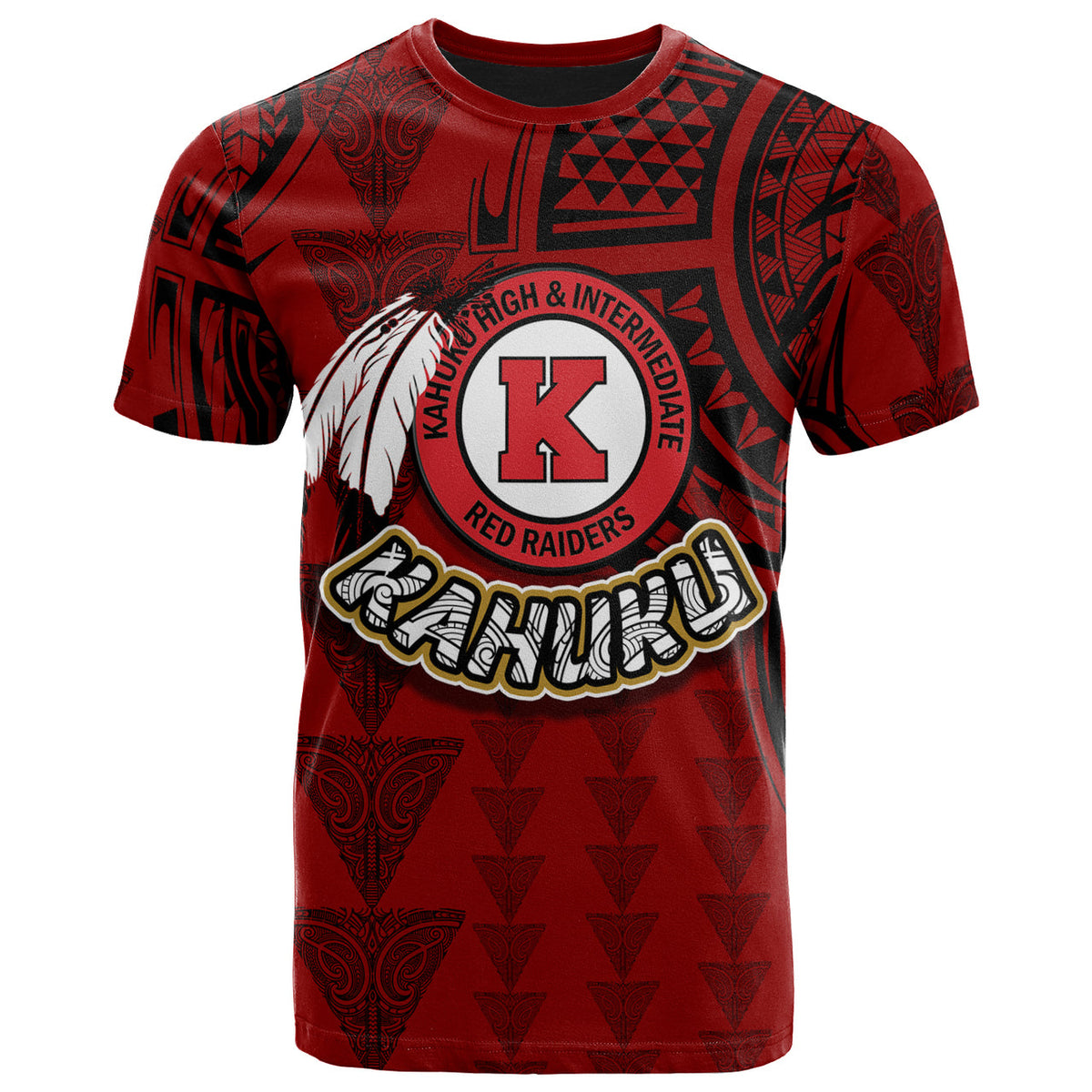 Hawaii Kahuku High and intermediate School Custom T Shirt Hawaii Kahuku High School Polynesian With Triangle Stylized Pattern LT10 - Wonder Print Shop