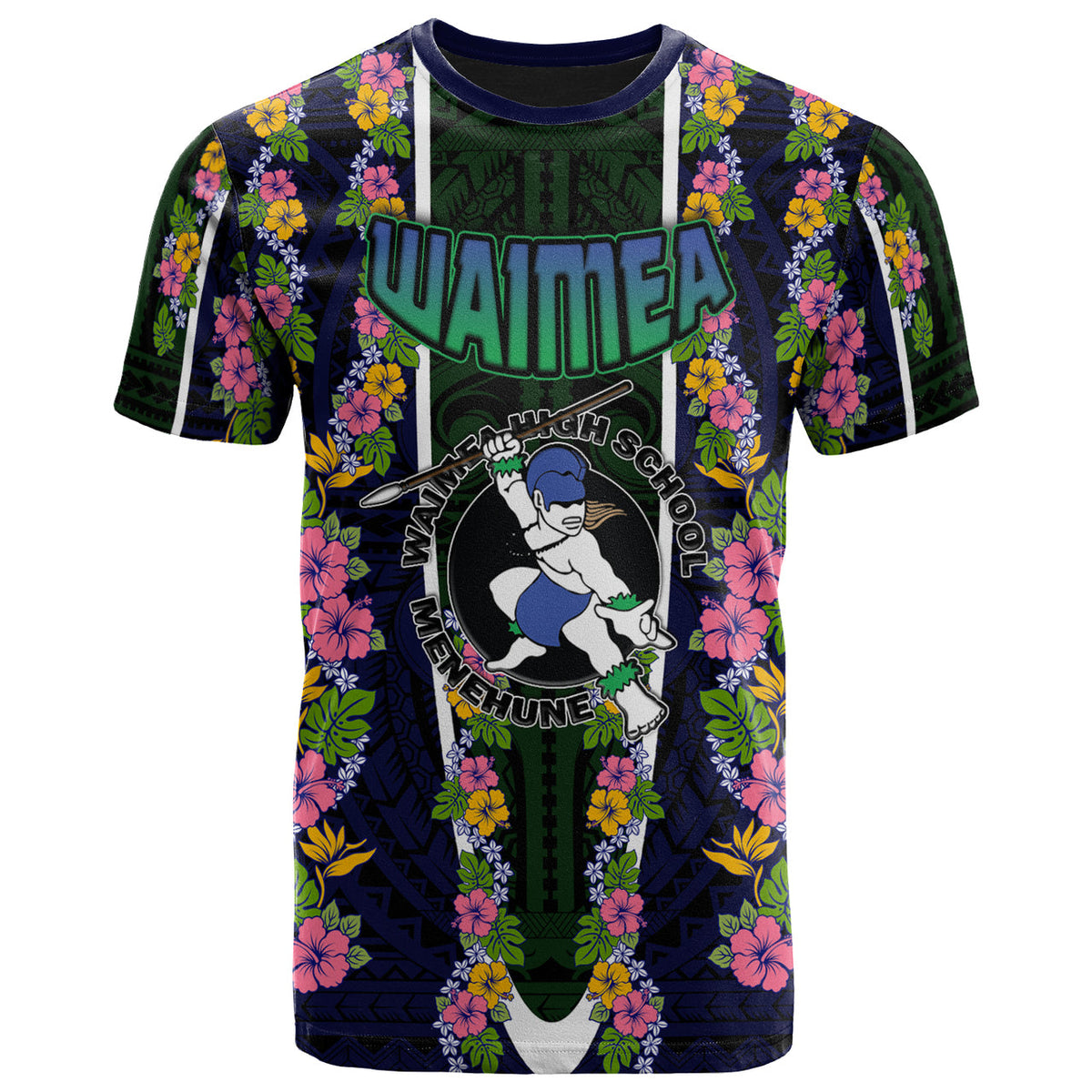 Hawaii Waimea High School Custom T Shirt Waimea High School Polynesian With Floral Pattern LT10 - Wonder Print Shop