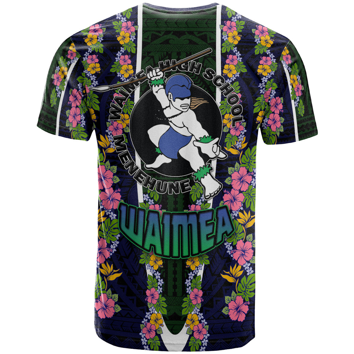Hawaii Waimea High School Custom T Shirt Waimea High School Polynesian With Floral Pattern LT10 - Wonder Print Shop