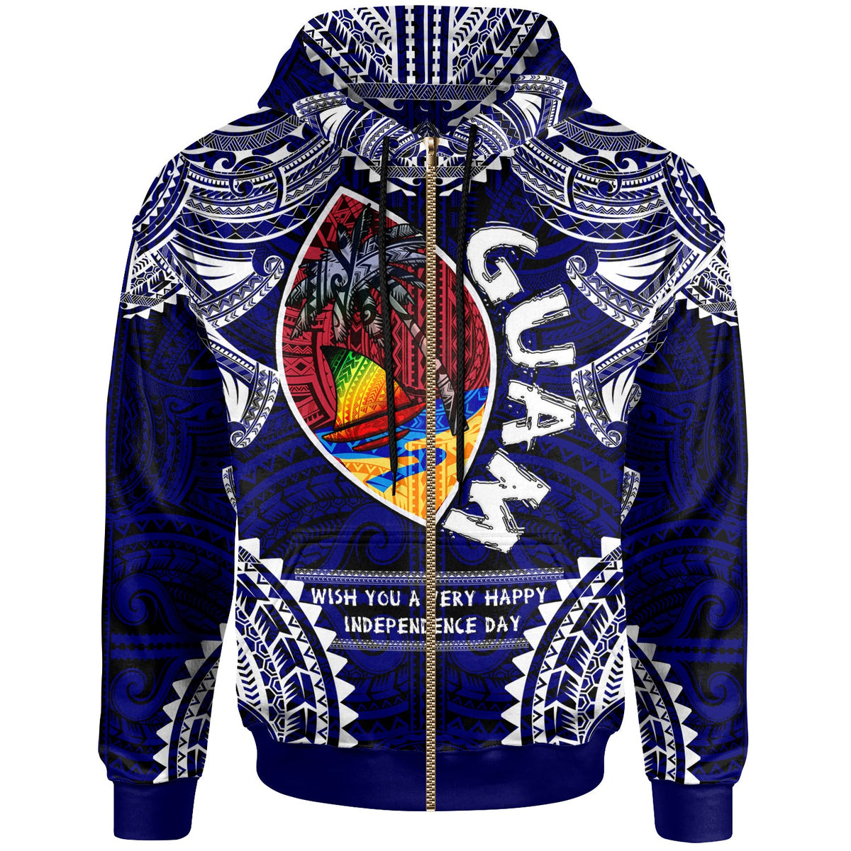 Guam Hoodie Custom Guam independence Day Wish You A Very Happy independence Day With Polynesian Patterns LT10 - Wonder Print Shop
