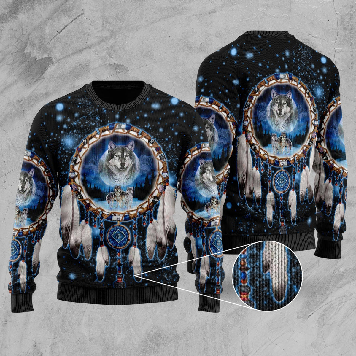 Galaxy Dreamcatcher Wolf 3D Native American Sweater LT10 - Wonder Print Shop