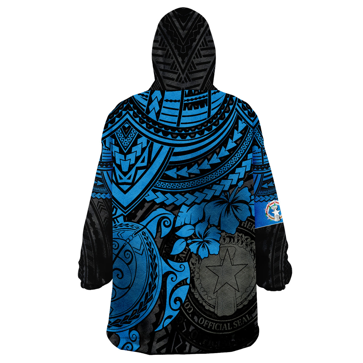 Northern Mariana Islands Blue Turtle Wearable Blanket Hoodie - Wonder Print Shop