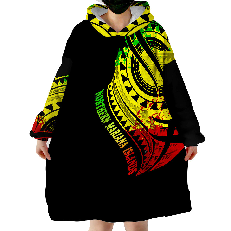 Northern Mariana Islands CNMI Tatau Reggae Patterns Wearable Blanket Hoodie - Wonder Print Shop