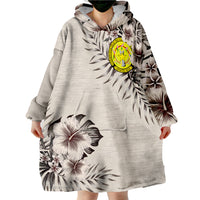 Northern Mariana Islands Flag Beige Hibiscus Wearable Blanket Hoodie - Wonder Print Shop