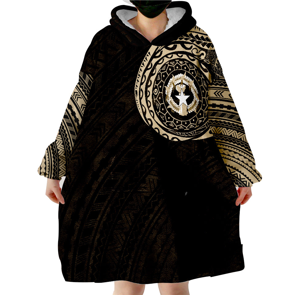 Northern Mariana Islands Flag Polynesian Tattoo Style Wearable Blanket Hoodie - Wonder Print Shop