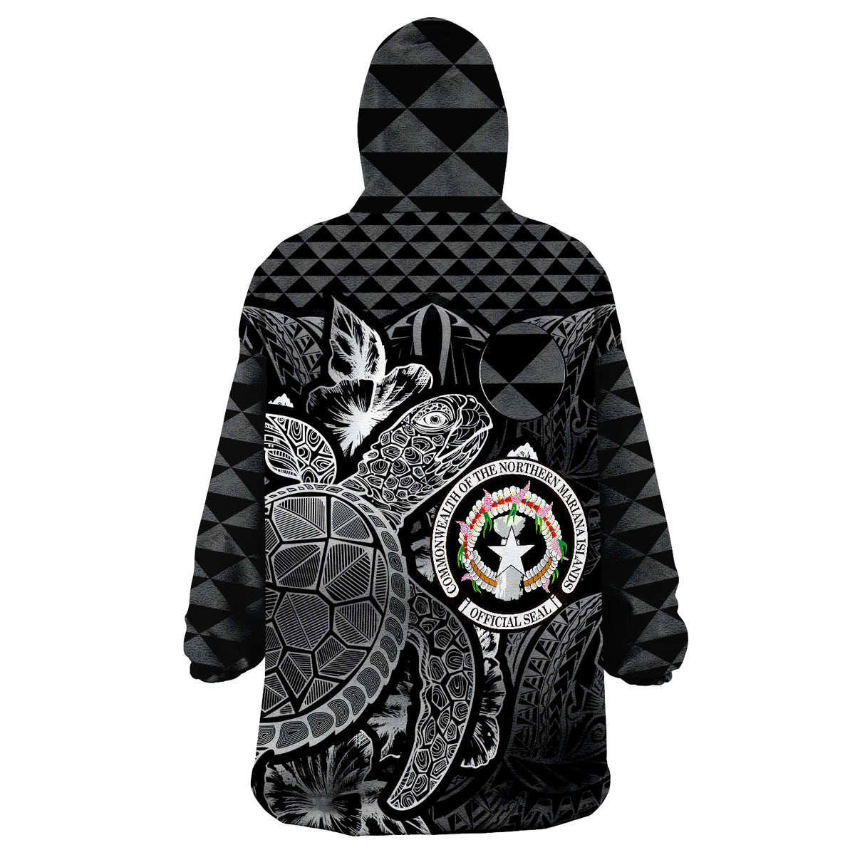 Northern Mariana Islands Flag Turtle Hibiscus Black Wearable Blanket Hoodie - Wonder Print Shop