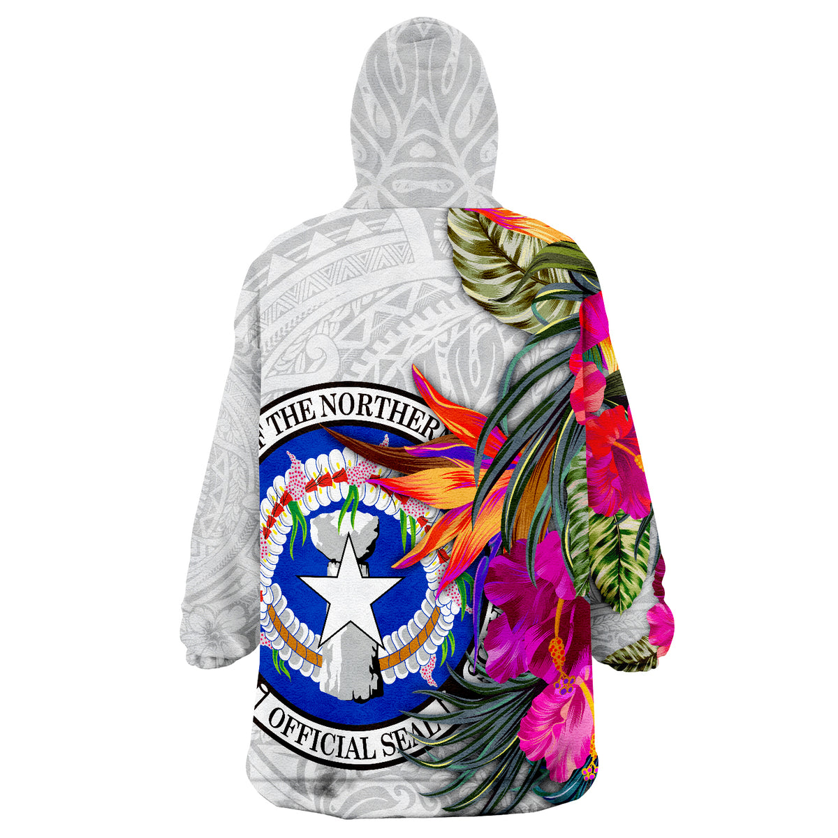 Northern Mariana Islands Hibiscus Polynesian White pattern Wearable Blanket Hoodie - Wonder Print Shop