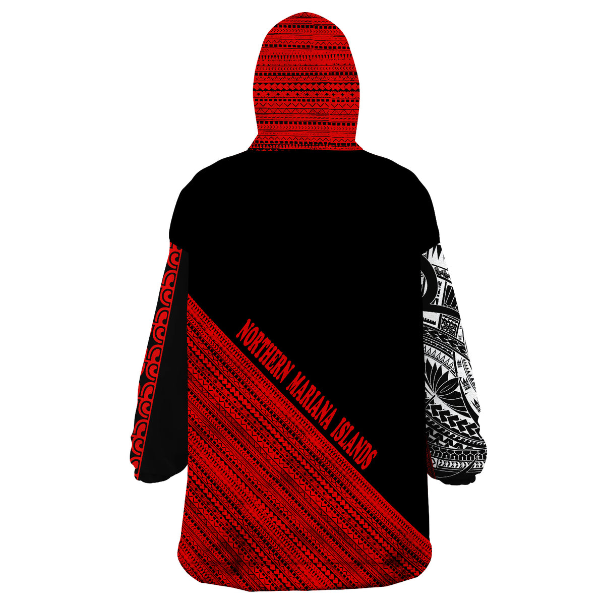 Northern Mariana Islands Polynesian Diagonal Pattern Red Wearable Blanket Hoodie - Wonder Print Shop