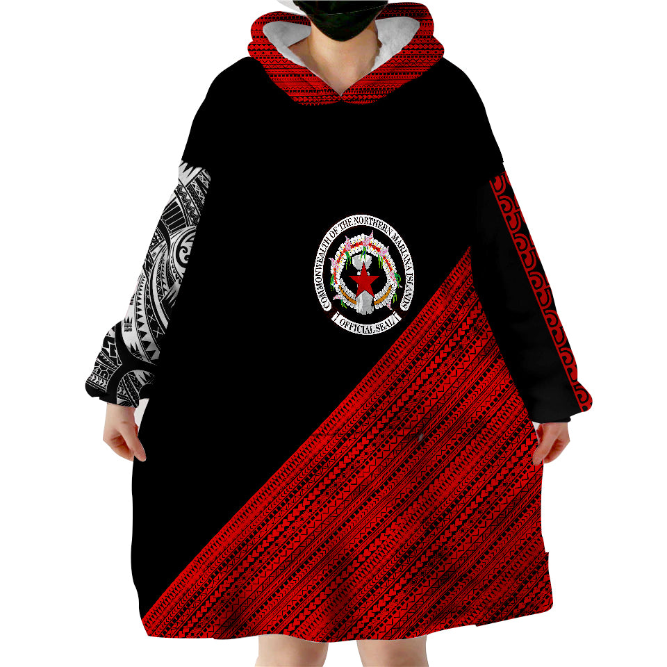 Northern Mariana Islands Polynesian Diagonal Pattern Red Wearable Blanket Hoodie - Wonder Print Shop