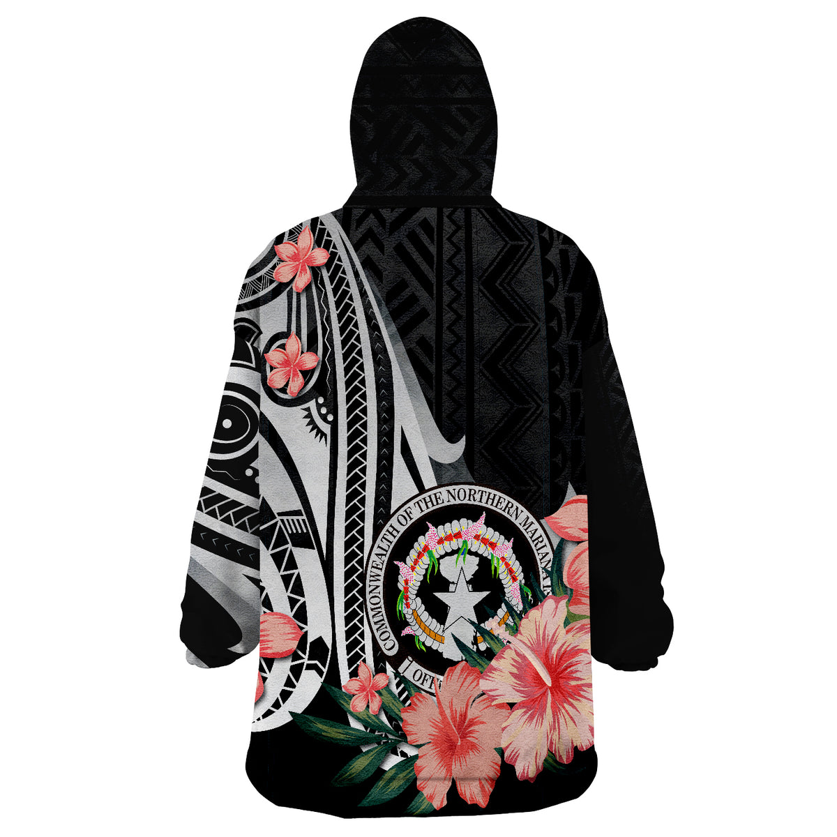Northern Mariana Islands Polynesian Hibiscus Pattern Style Wearable Blanket Hoodie - Wonder Print Shop
