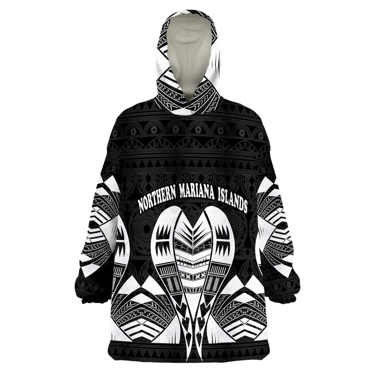 Northern Mariana Islands Polynesian Tattoo Black Version Wearable Blanket Hoodie - Wonder Print Shop