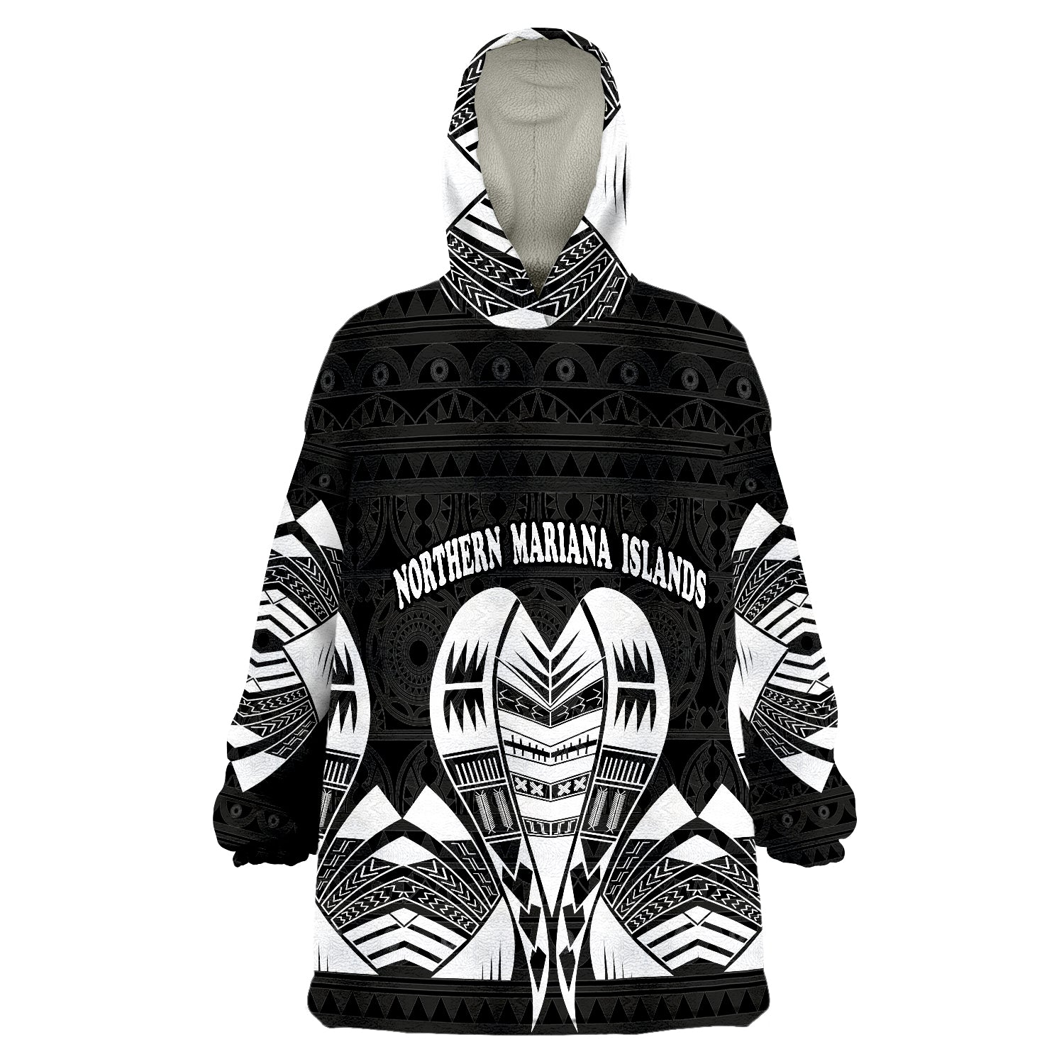Northern Mariana Islands Polynesian Tattoo Black Version Wearable Blanket Hoodie - Wonder Print Shop