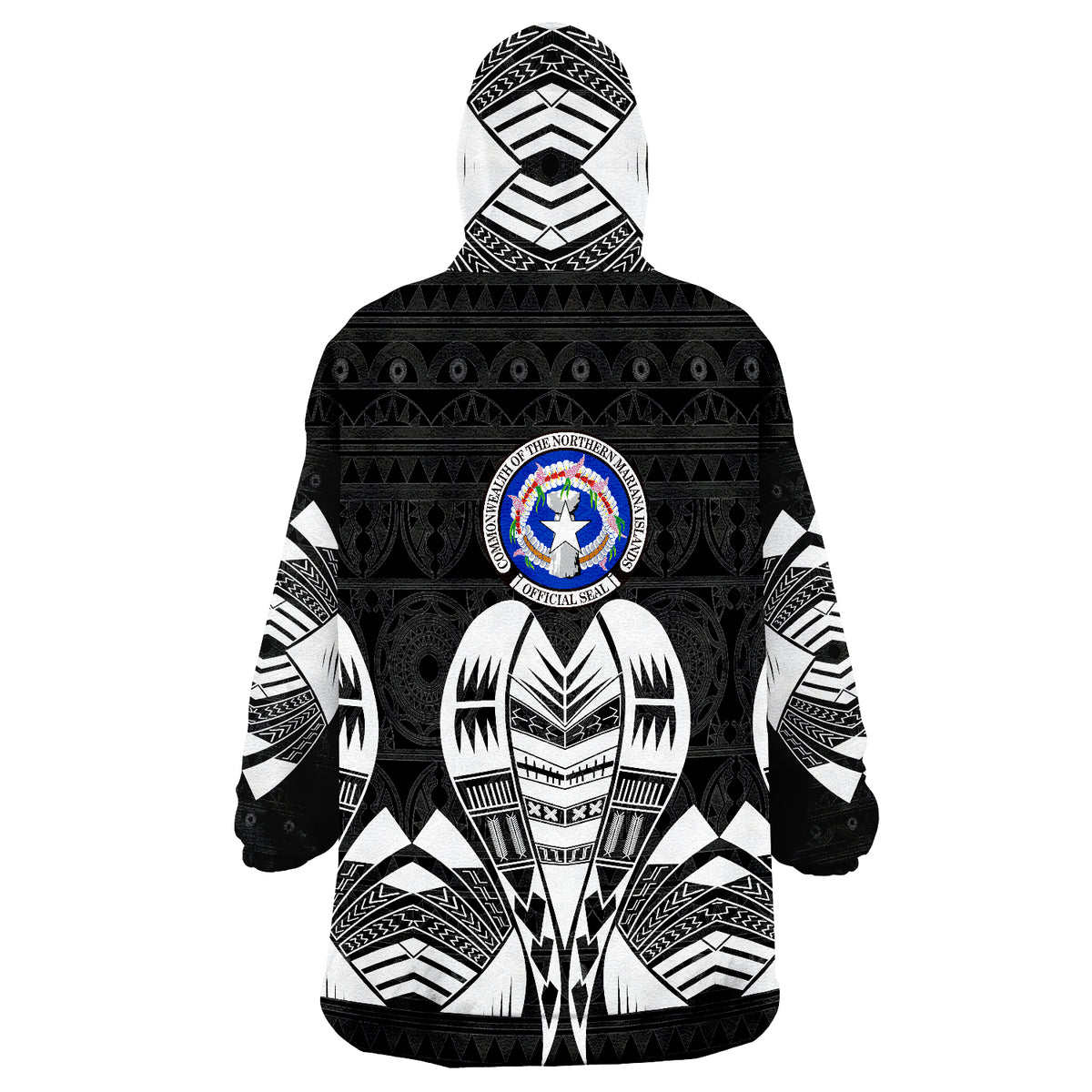 Northern Mariana Islands Polynesian Tattoo Black Version Wearable Blanket Hoodie - Wonder Print Shop