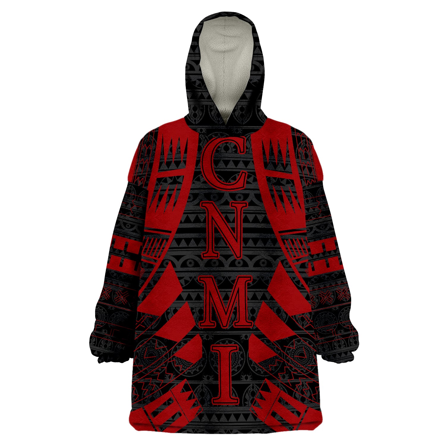 Northern Mariana Islands Red Tattoo Style Wearable Blanket Hoodie - Wonder Print Shop