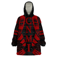 Northern Mariana Islands Red Tattoo Style Wearable Blanket Hoodie - Wonder Print Shop