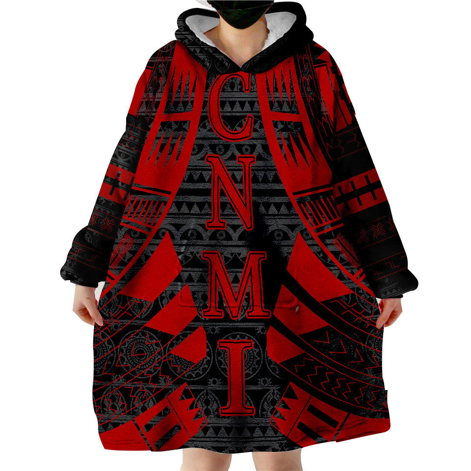 Northern Mariana Islands Red Tattoo Style Wearable Blanket Hoodie - Wonder Print Shop