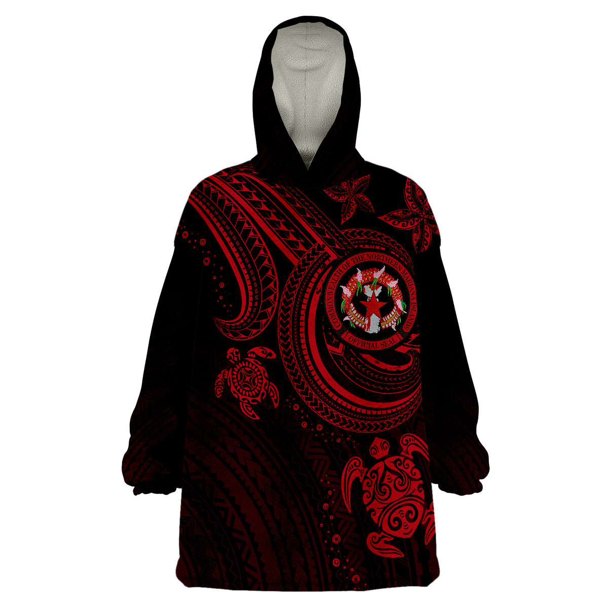 Northern Mariana Islands Red Turtle Wearable Blanket Hoodie - Wonder Print Shop