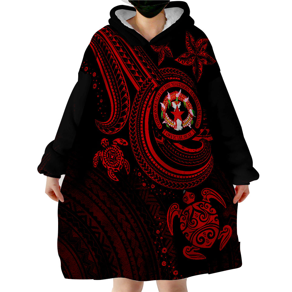 Northern Mariana Islands Red Turtle Wearable Blanket Hoodie - Wonder Print Shop