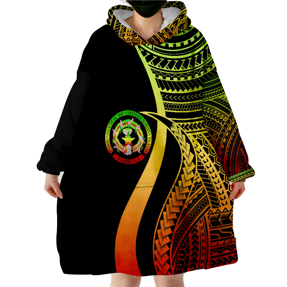 Northern Mariana Islands Reggae Tentacle Tribal Pattern Wearable Blanket Hoodie - Wonder Print Shop