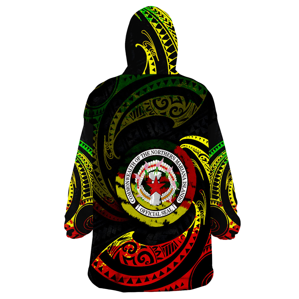 Northern Mariana Islands Reggae Tribal Wave Wearable Blanket Hoodie - Wonder Print Shop