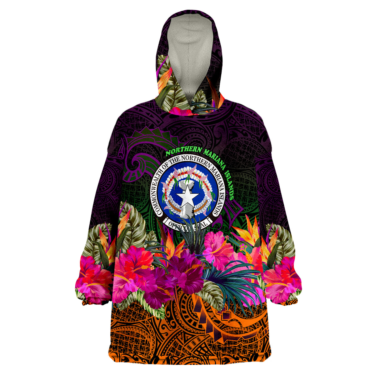 Northern Mariana Islands Summer Hibiscus Wearable Blanket Hoodie - Wonder Print Shop