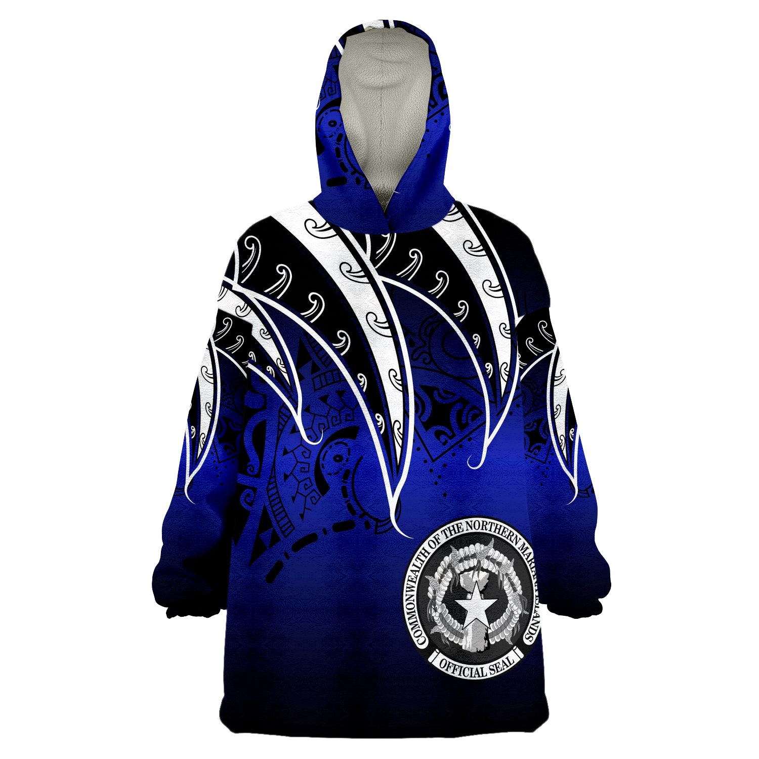 Northern Mariana Islands Tropical Leaf Gradient Blue Style Wearable Blanket Hoodie - Wonder Print Shop