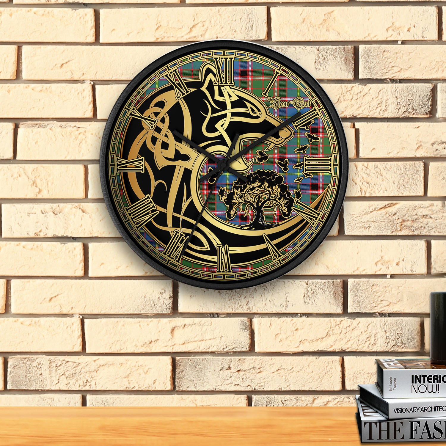 norvel-tartan-wall-clock-personalize-wall-clock-decor-wall-clock-celtic-wolf-style