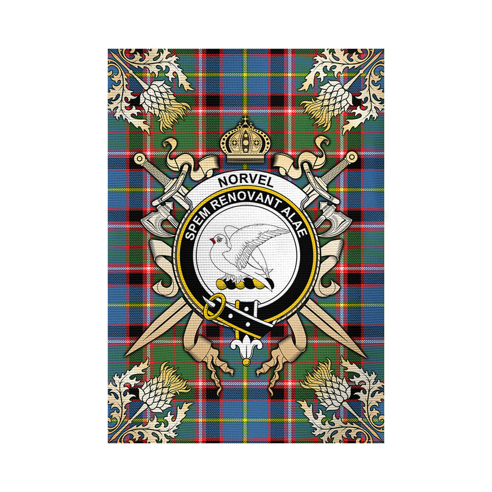 scottish-norvel-clan-crest-gold-courage-sword-tartan-garden-flag
