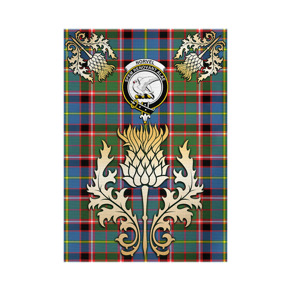 scottish-norvel-clan-crest-gold-thistle-tartan-garden-flag