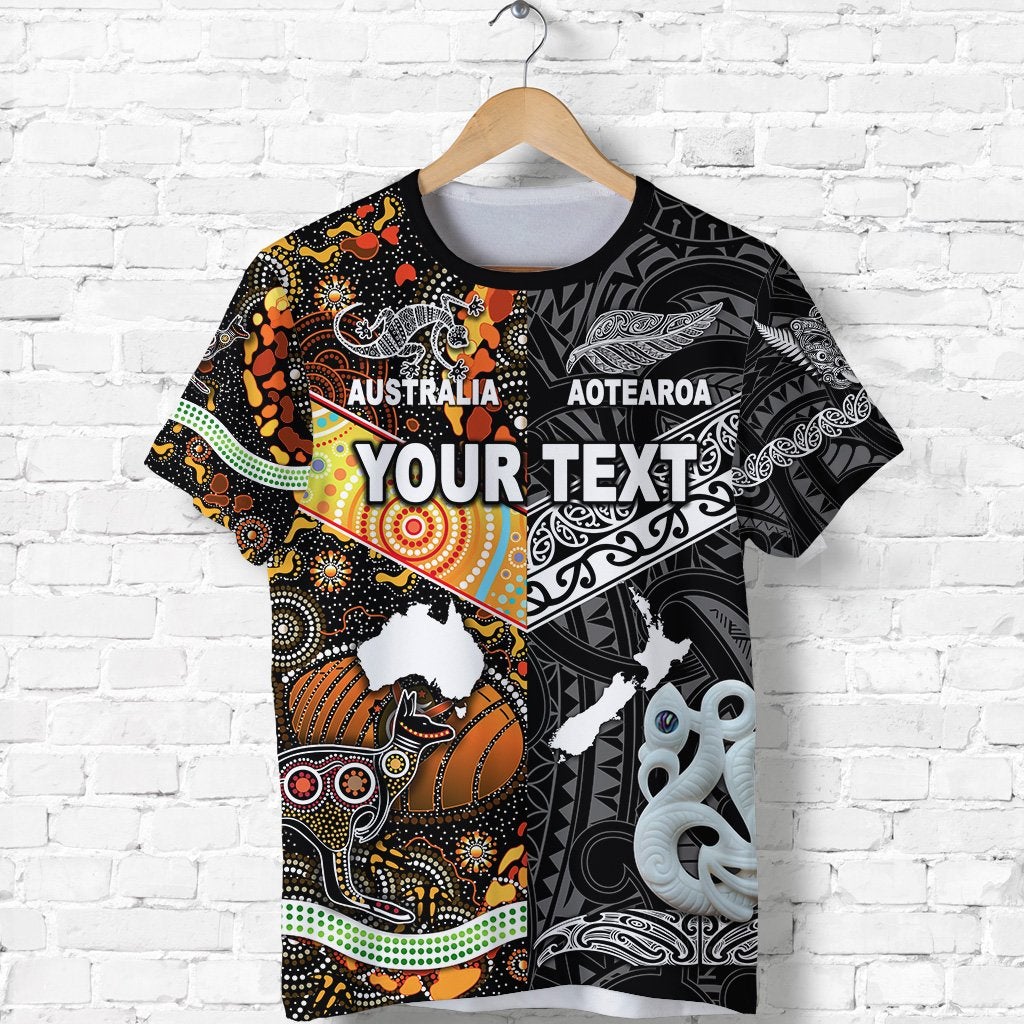 Custom New Zealand and Australia T Shirt Together Black LT8 - Wonder Print Shop