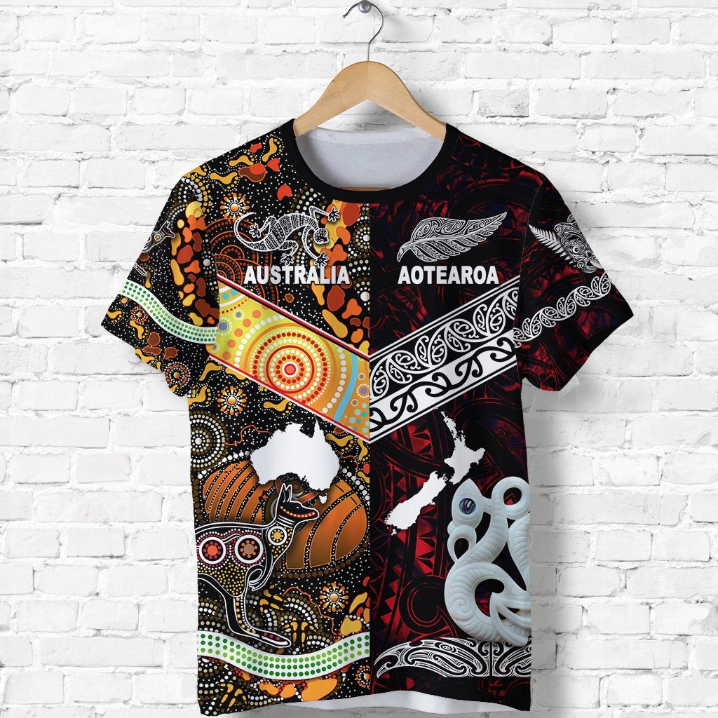 New Zealand Maori Aotearoa and Australia Aboriginal T Shirt Together Red LT8 - Wonder Print Shop