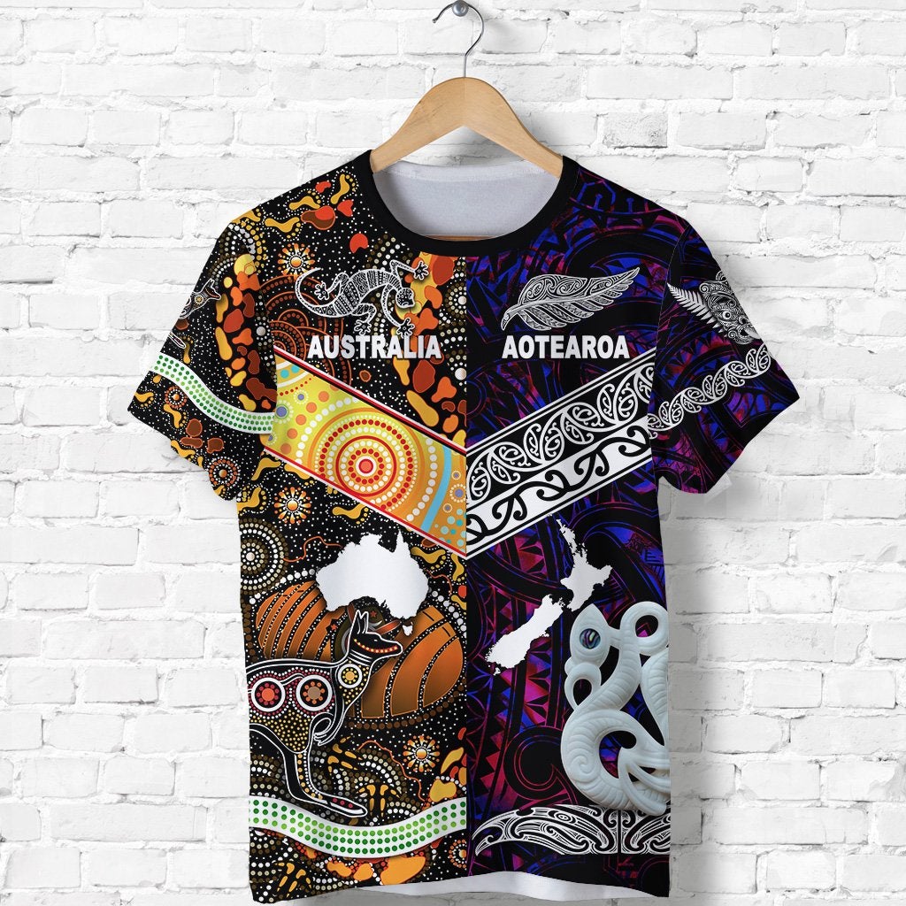 New Zealand Maori Aotearoa and Australia Aboriginal T Shirt Together Purple LT8 - Wonder Print Shop