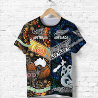 New Zealand Maori Aotearoa and Australia Aboriginal T Shirt Together Blue LT8 - Wonder Print Shop