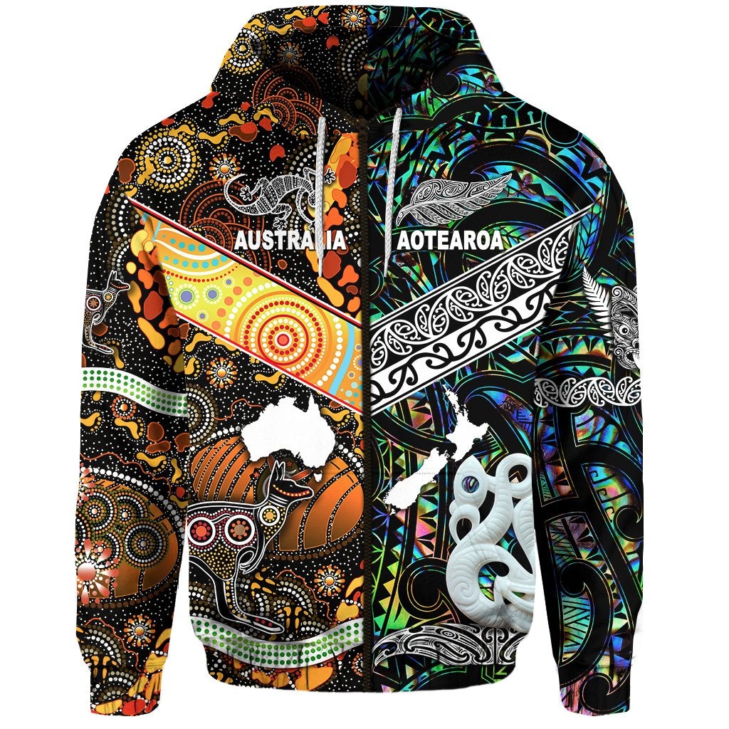 Custom New Zealand Australia Zip Hoodie Together Paua Shell, Custom Text And Number LT8 - Wonder Print Shop