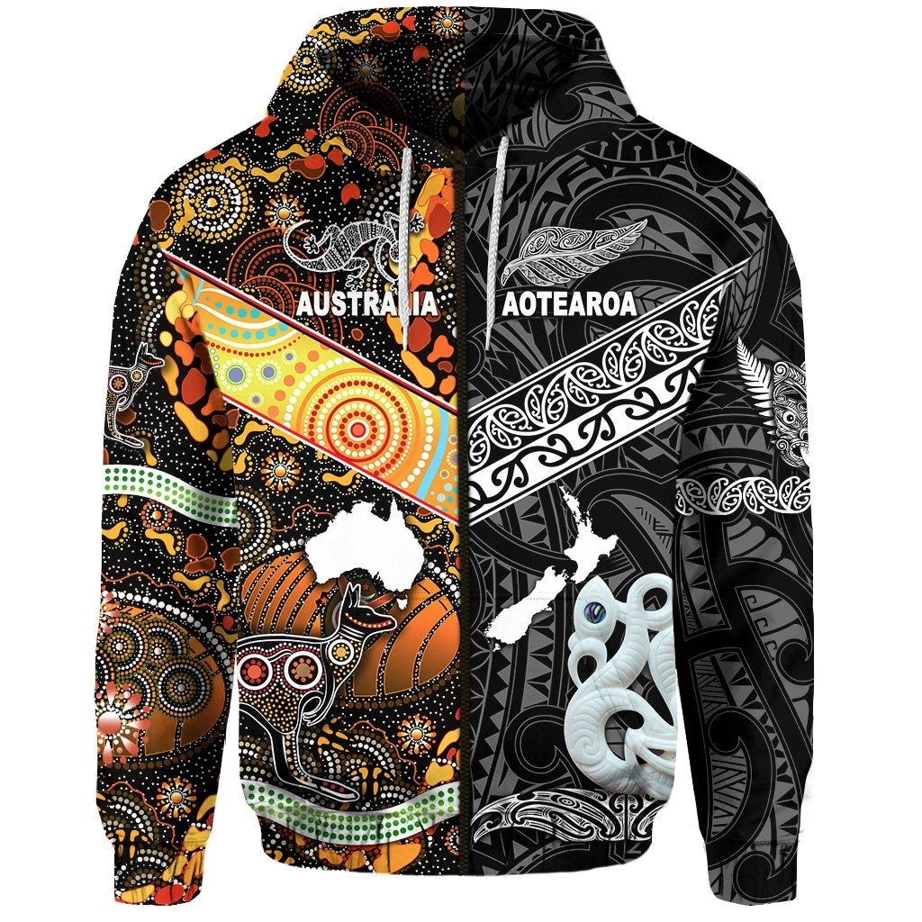 Custom New Zealand Australia Zip Hoodie Together Black, Custom Text And Number LT8 - Wonder Print Shop
