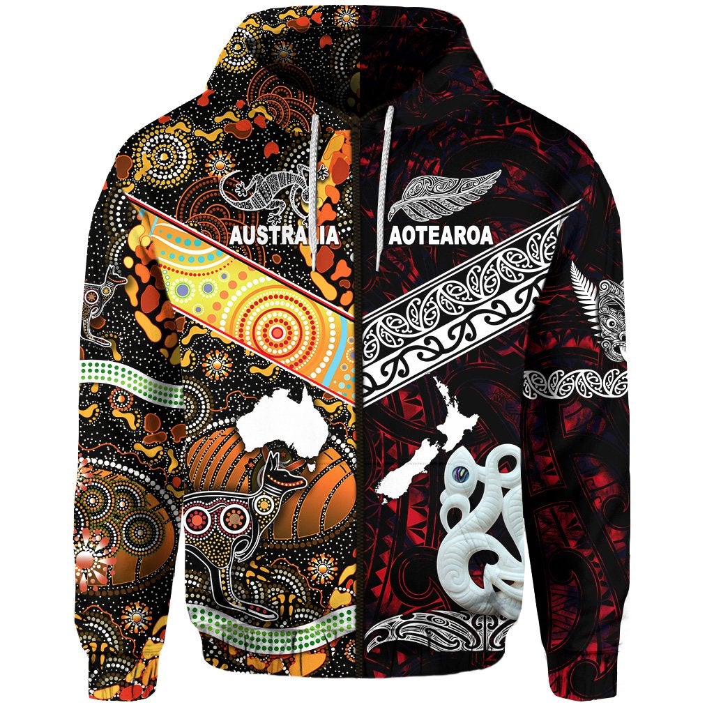Custom New Zealand Australia Zip Hoodie Together Red, Custom Text And Number LT8 - Wonder Print Shop
