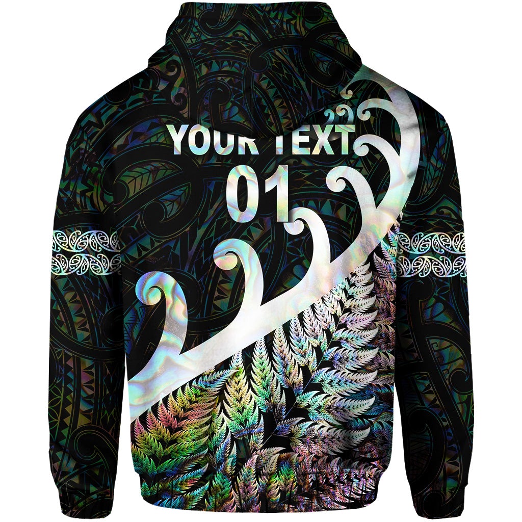 Custom New Zealand Rugby Maori Hoodie Silver Fern Koru Vibes Paua Shell LT8 - Wonder Print Shop