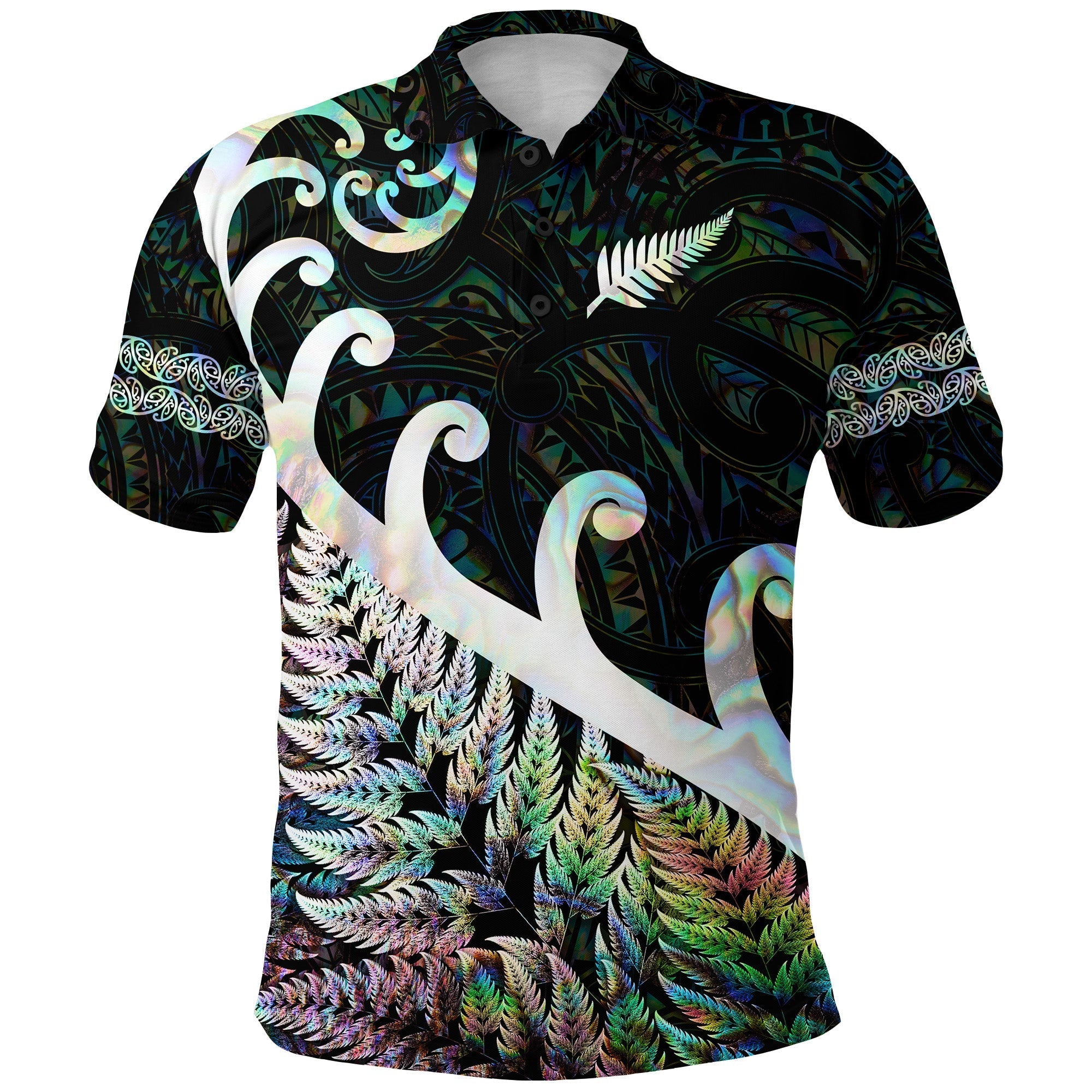 custom-personalised-new-zealand-rugby-maori-polo-shirt-silver-fern-koru-vibes-paua-shell