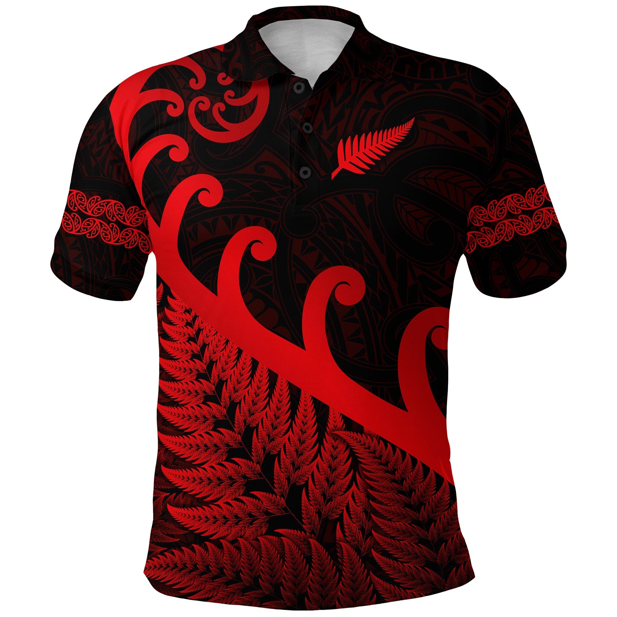 custom-personalised-new-zealand-rugby-maori-polo-shirt-silver-fern-koru-vibes-red