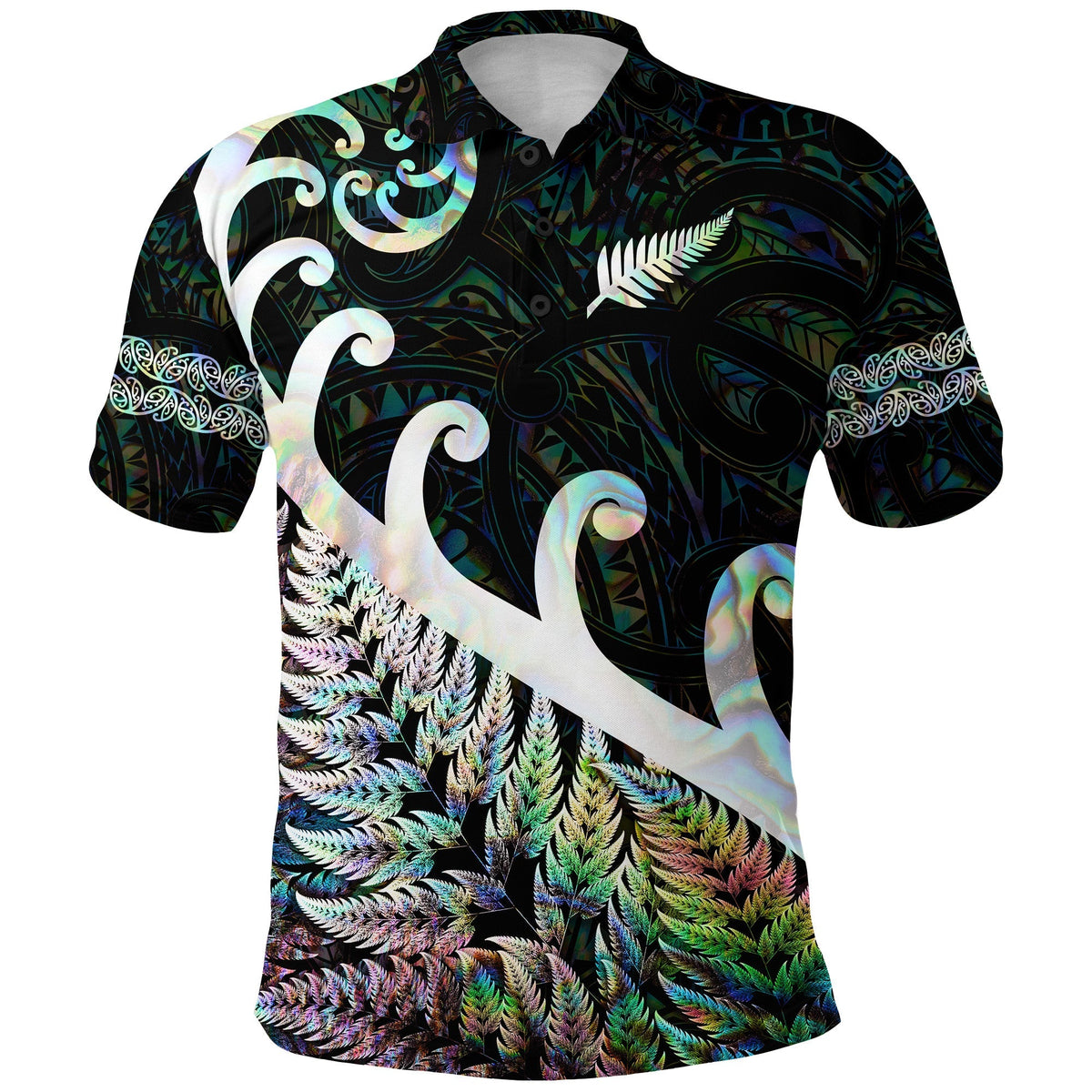 New Zealand Rugby Maori Polo Shirt Silver Fern Koru Vibes Paua Shell LT8 - Wonder Print Shop