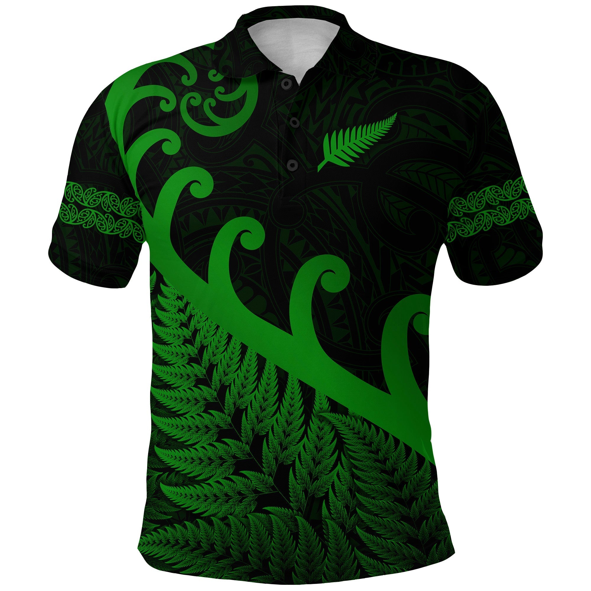 custom-personalised-new-zealand-rugby-maori-polo-shirt-silver-fern-koru-vibes-green