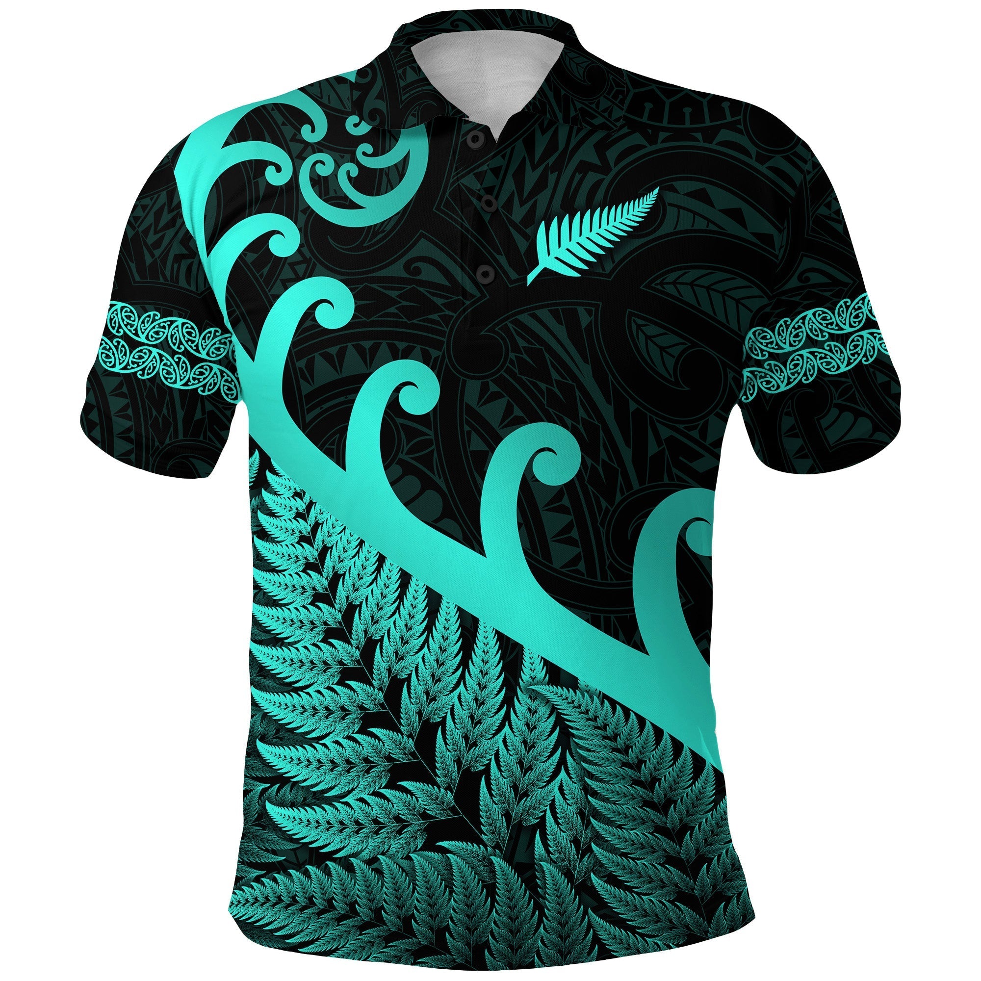 custom-personalised-new-zealand-rugby-maori-polo-shirt-silver-fern-koru-vibes-turquoise