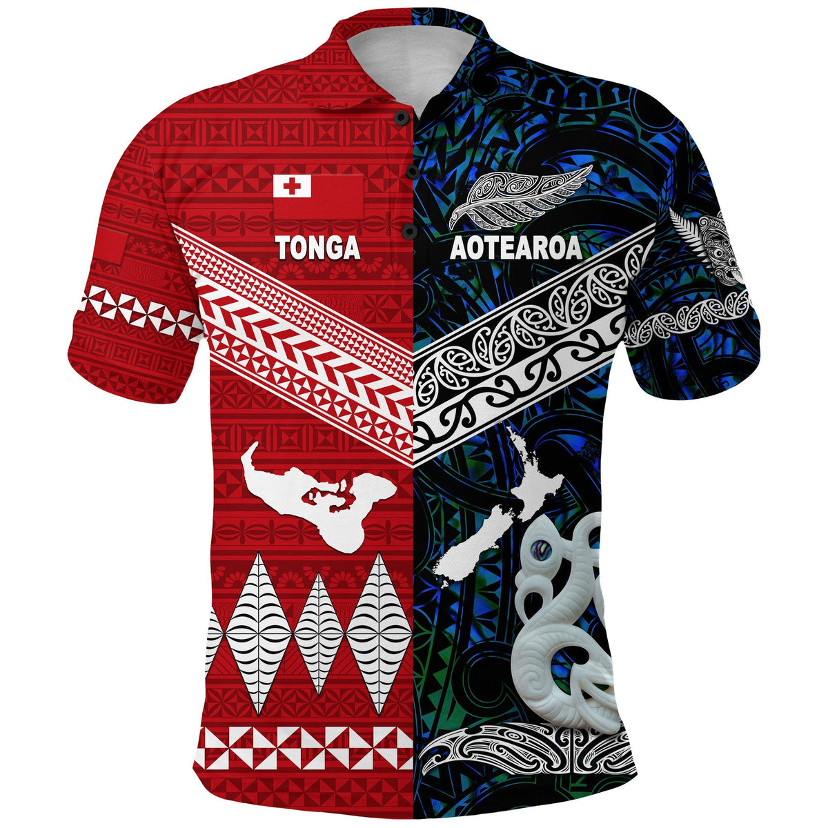 Custom New Zealand Tonga Polynesian Polo Shirt Together Blue, Custom Text And Number LT8 - Wonder Print Shop